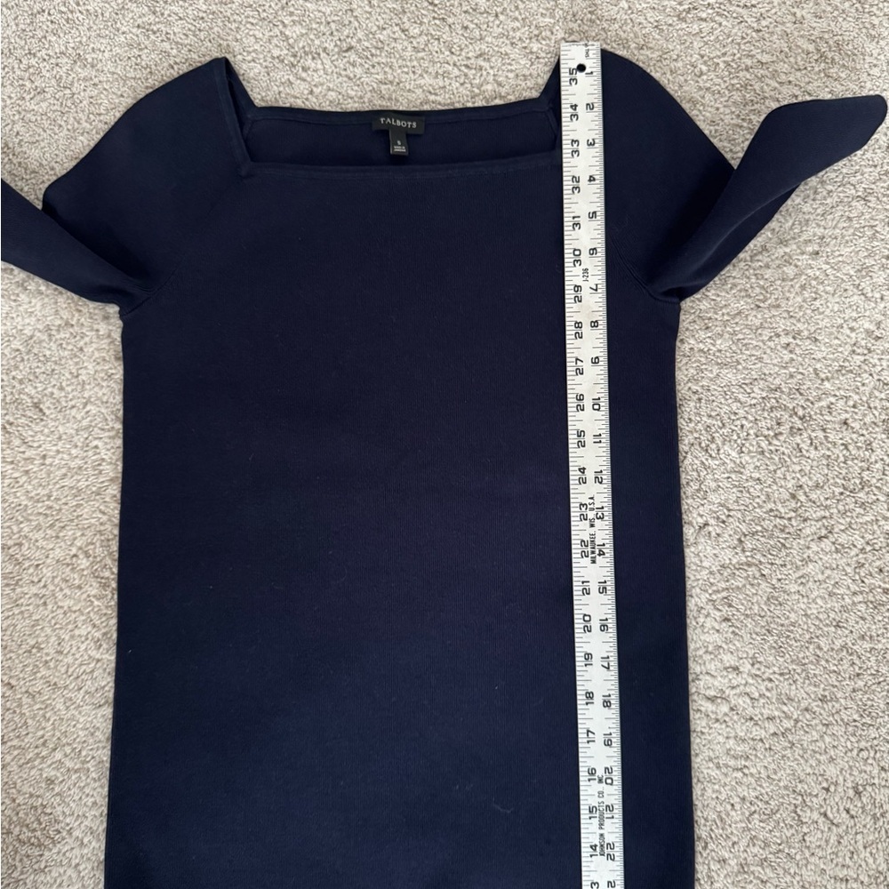 Talbots Elegant Navy Short Sleeve Top with a Square Neck Small - Picture 7 of 7
